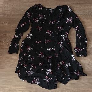 Floral Black Long Sleeve Mini Dress